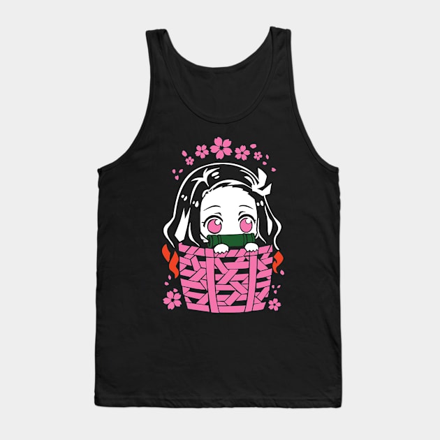 Nezuko Cute Hiding Fanart Tank Top by Planet of Tees